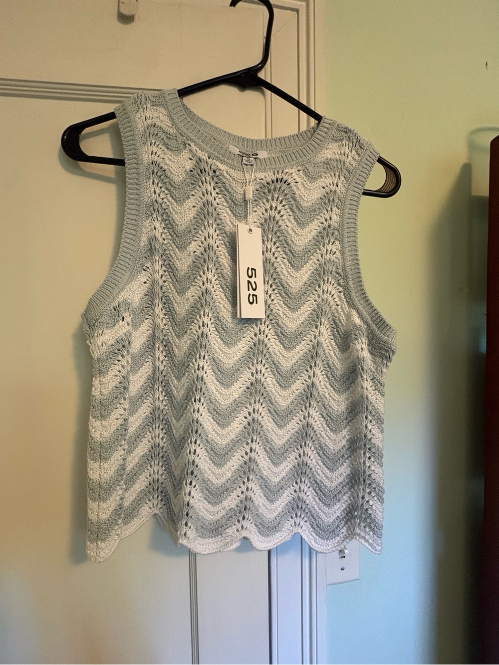 525 America Light Blue & White Chevron Knit Tank - Scoop Neck